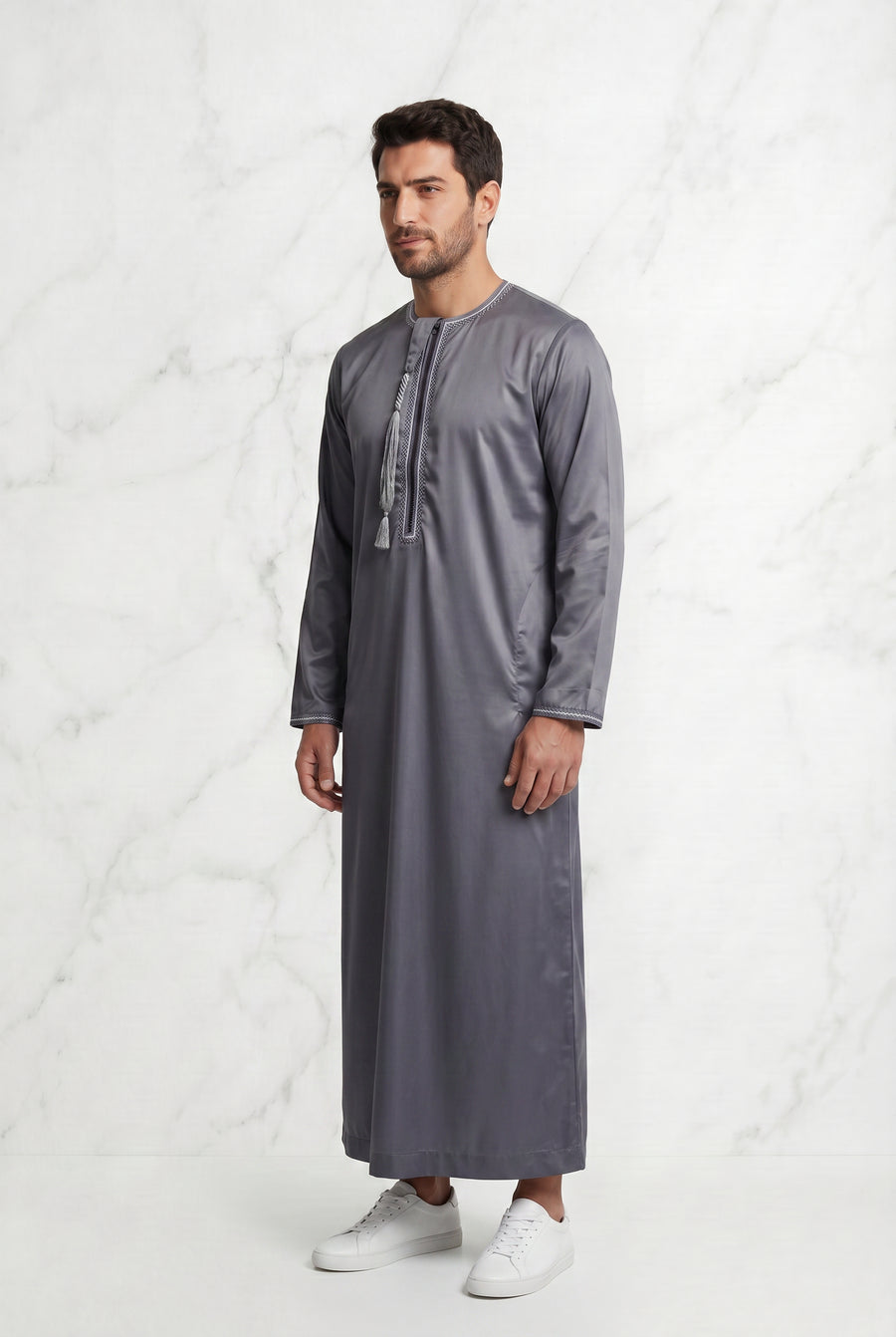 Omani Satin Tasselled Grey Thobe ASM-K40-19