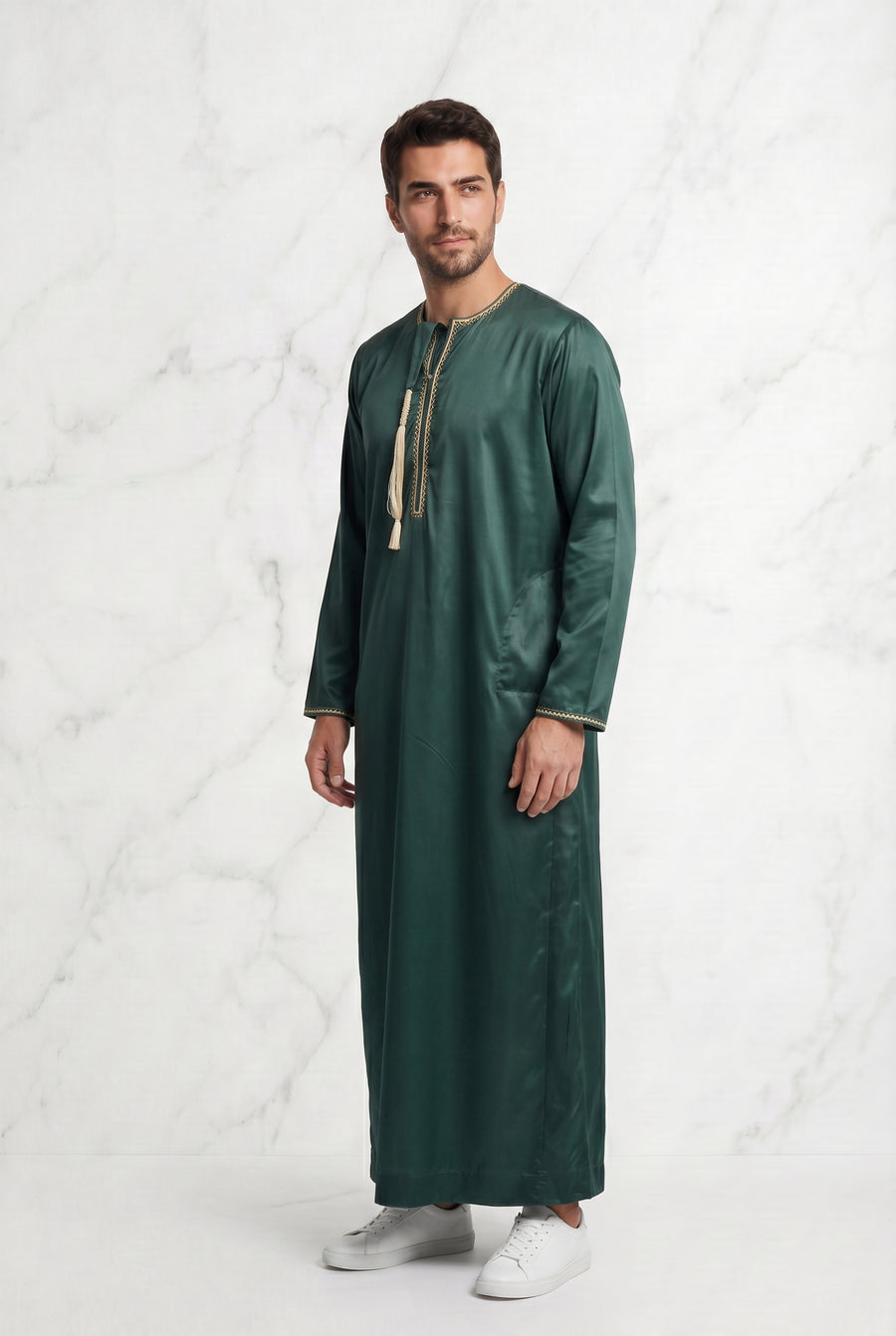 Omani Satin Tasselled Green Designer Thobe ASM-K43-23