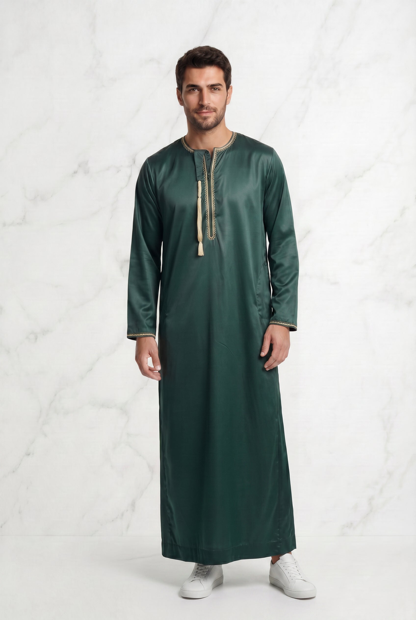 Omani Satin Tasselled Green Designer Thobe ASM-K43-23