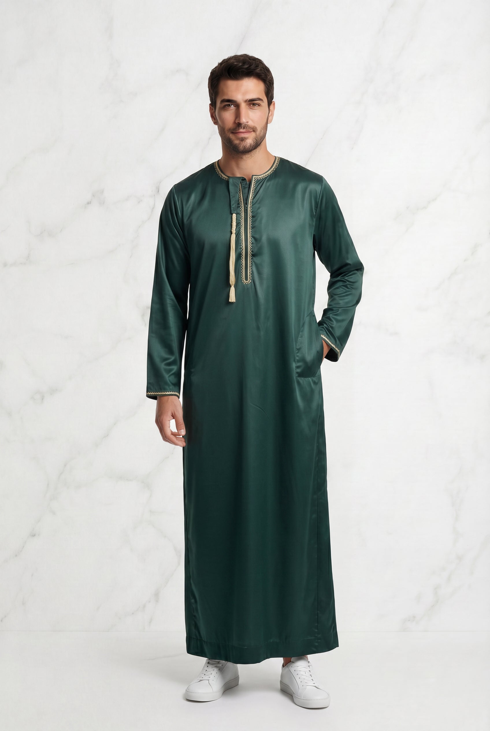Omani Satin Tasselled Green Designer Thobe ASM-K43-23