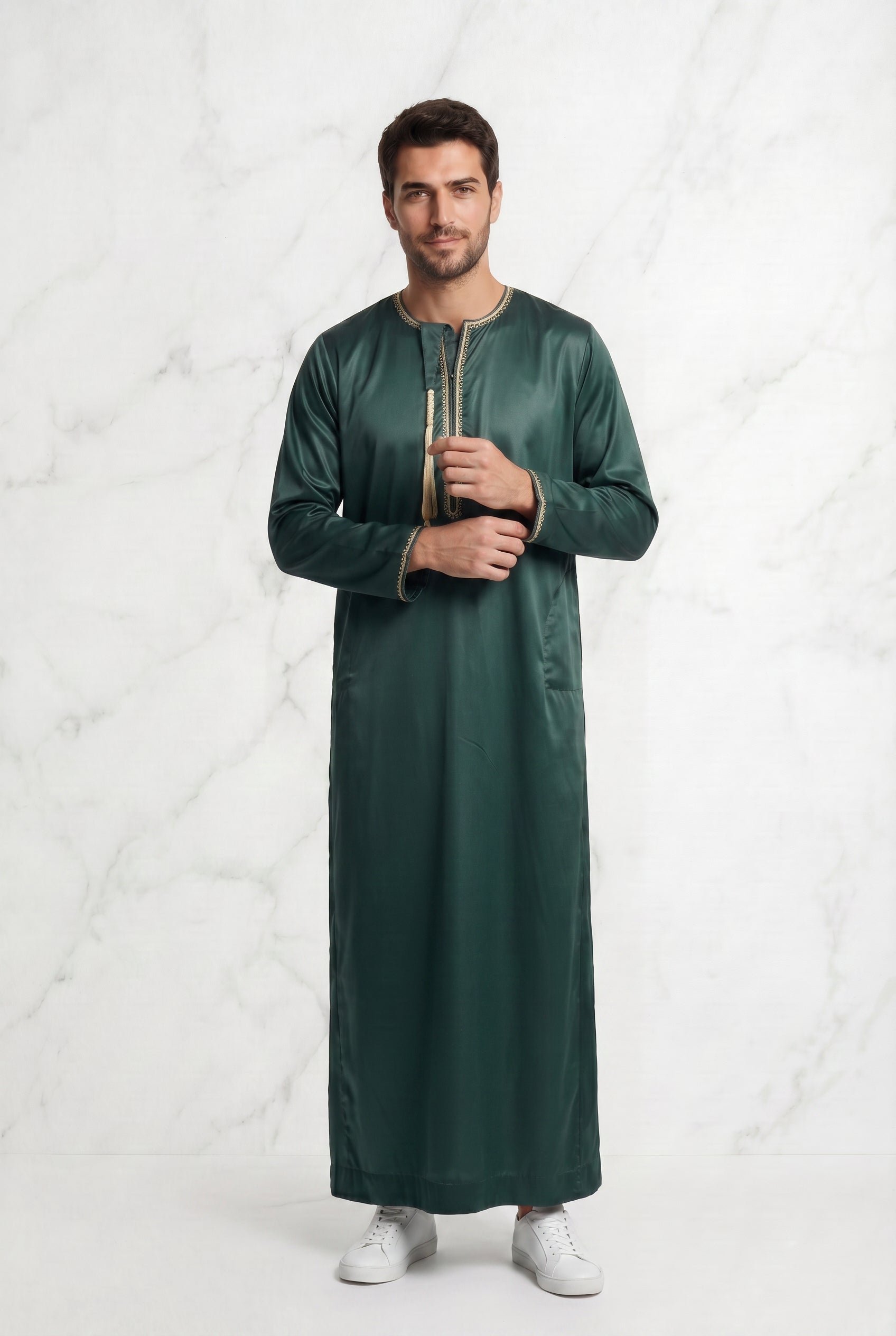 Omani Satin Tasselled Green Designer Thobe ASM-K43-23