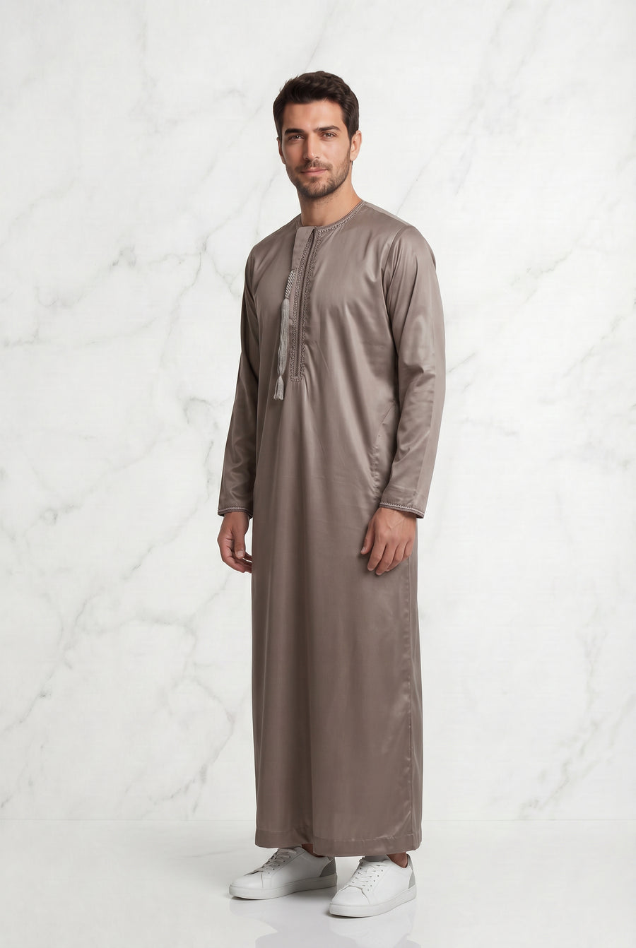 Omani Satin Tasselled  Brown Thobe ASM-K44-7