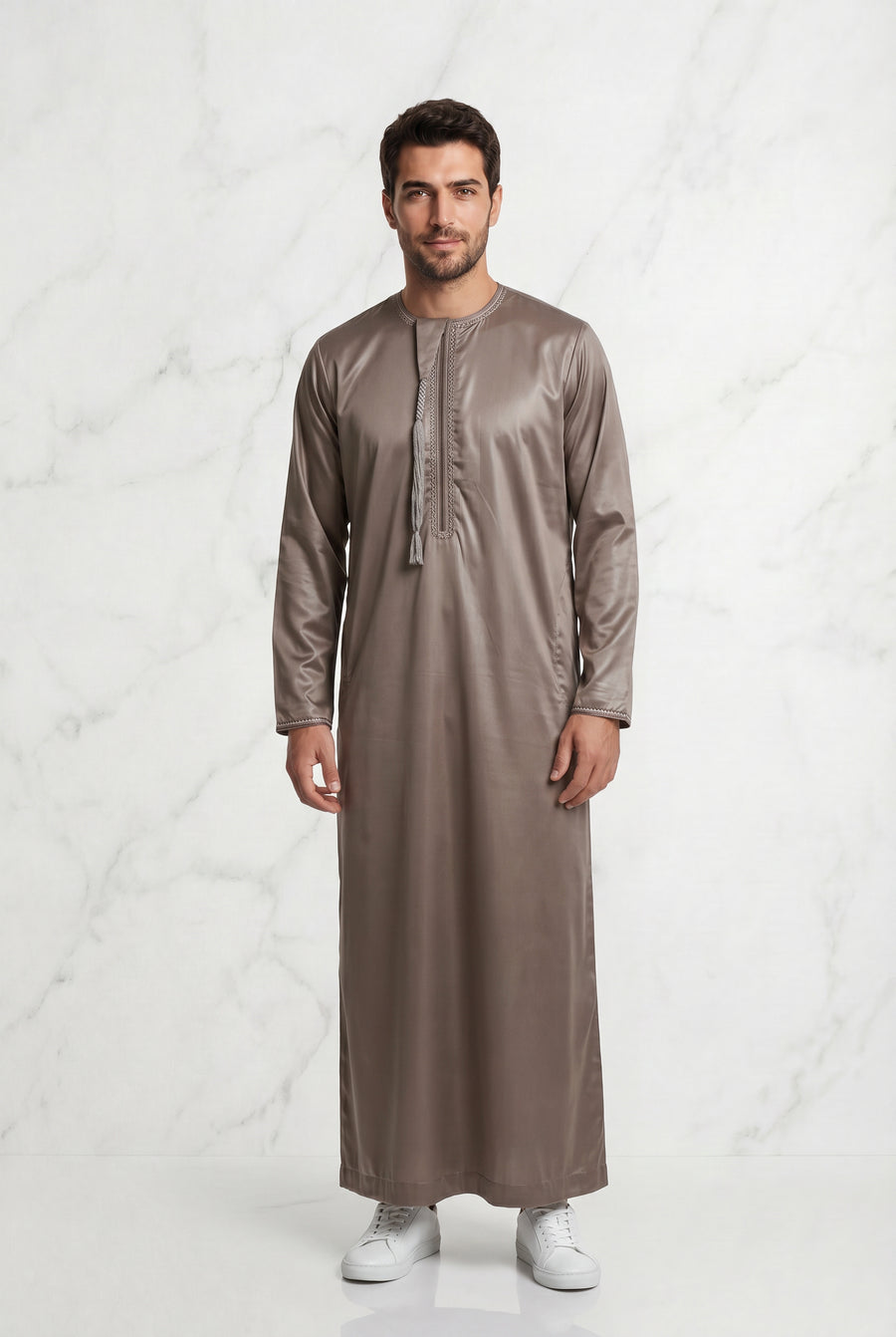 Omani Satin Tasselled  Brown Thobe ASM-K44-7