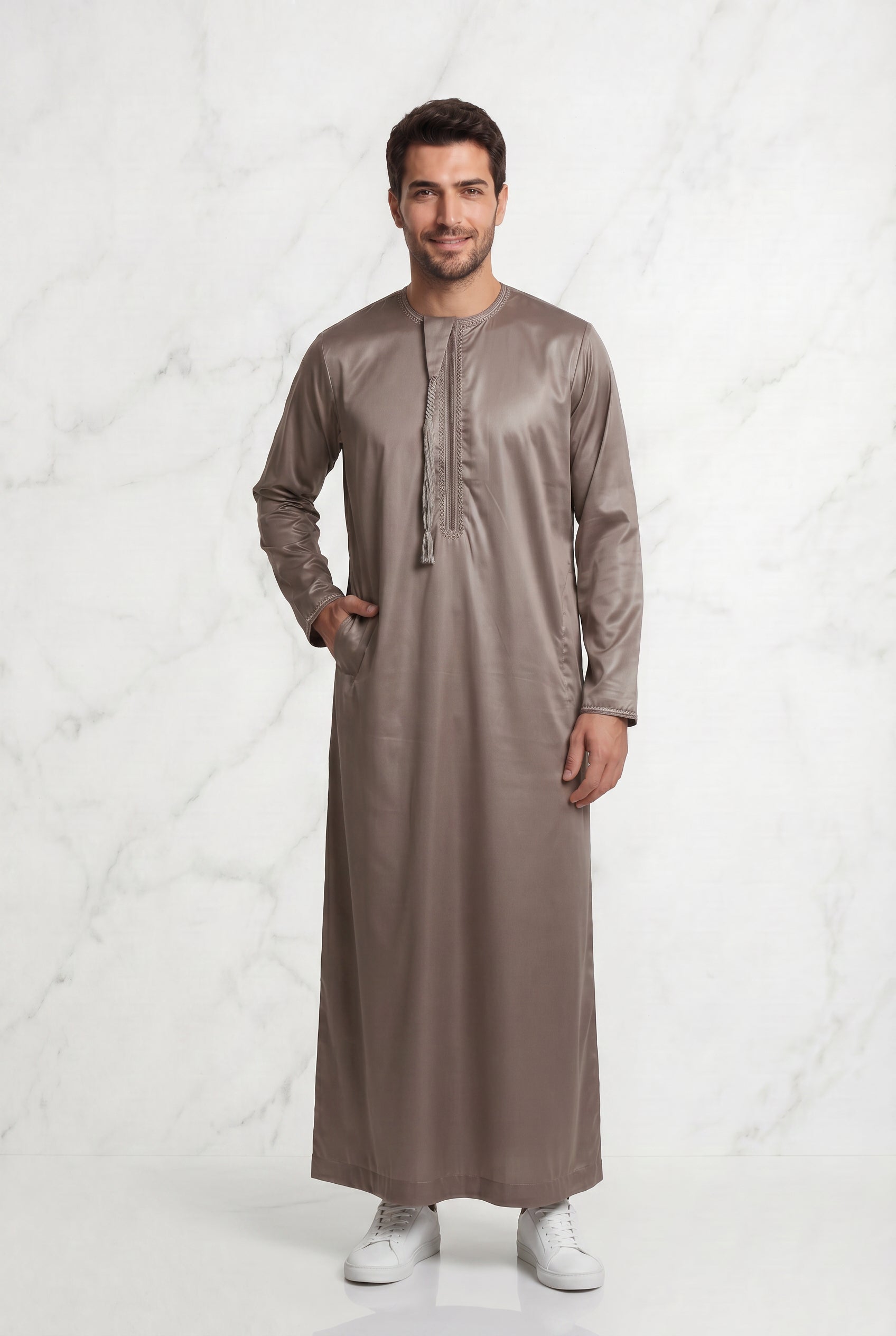 Omani Satin Tasselled  Brown Thobe ASM-K44-7