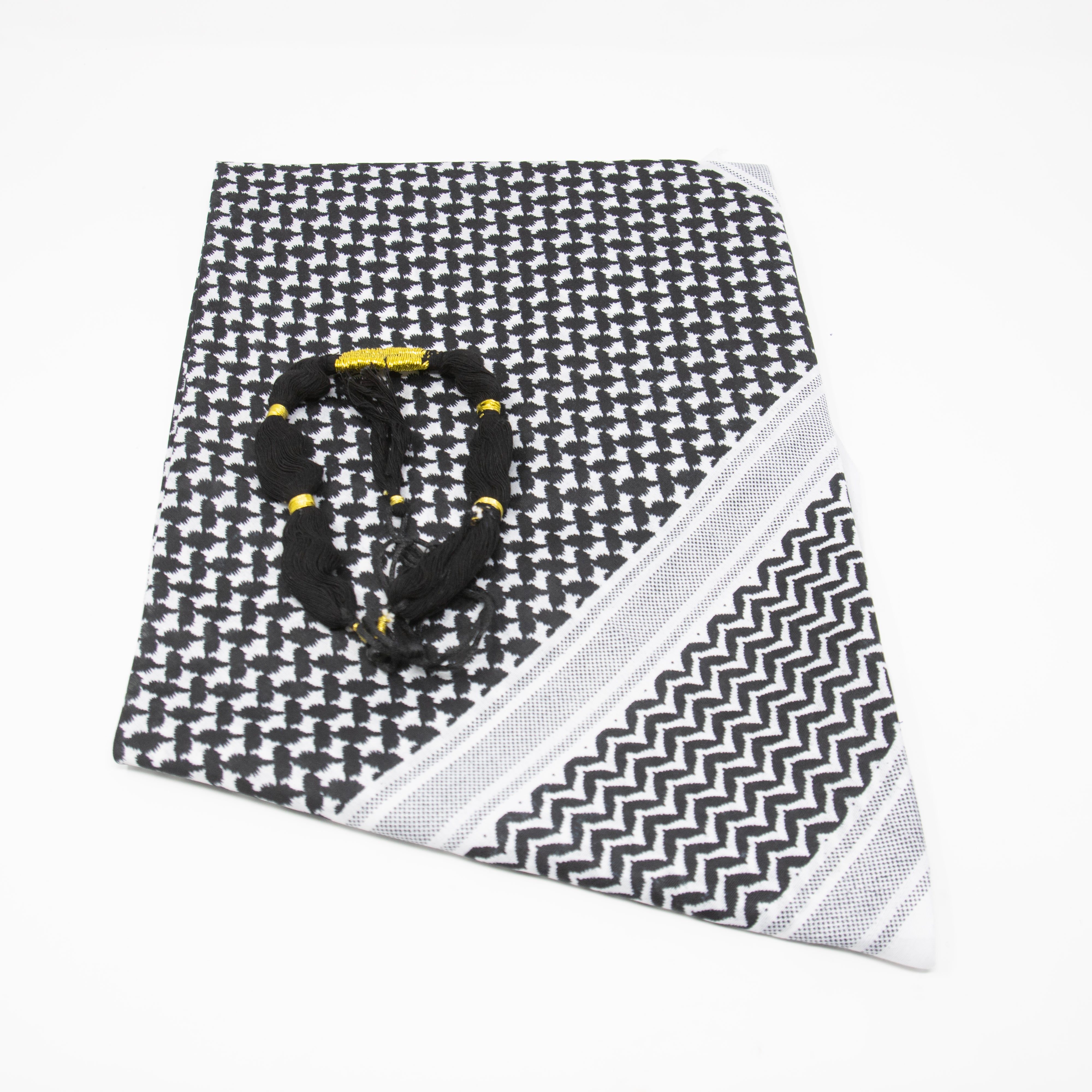 Kids Black & White Shemagh With Black Tassel