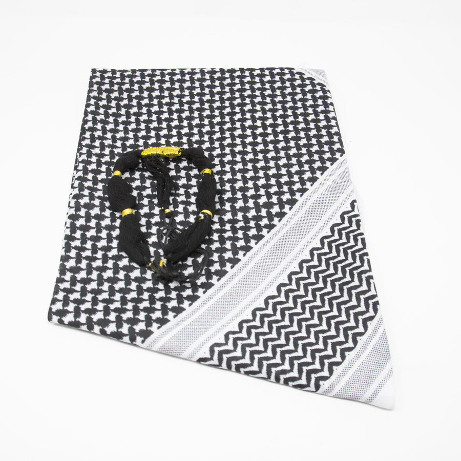 Kids Black & White Shemagh With Black Tassel