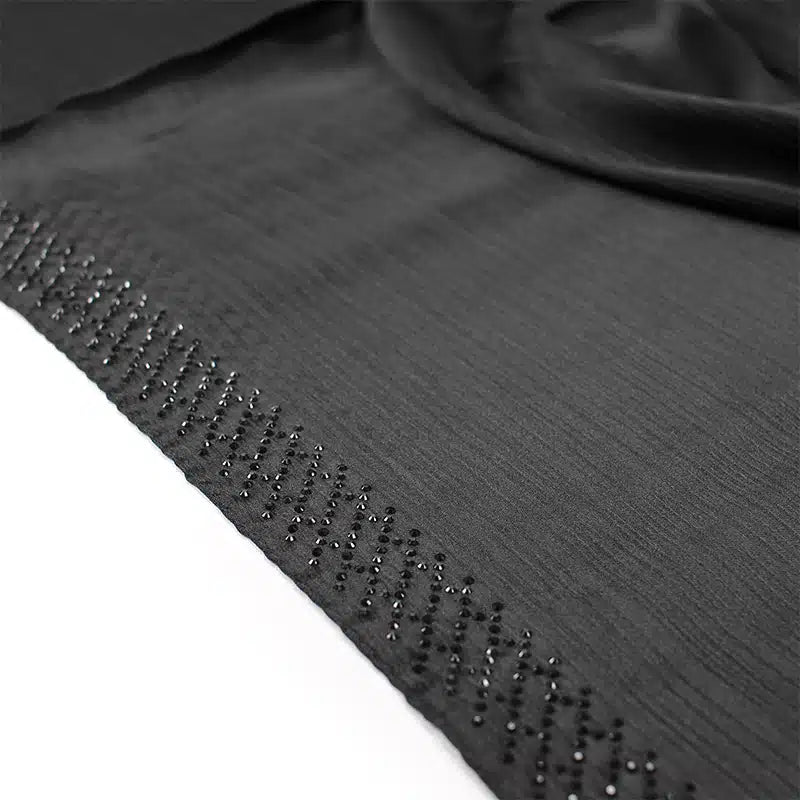 Silk Crinkle Black Beaded Hijab