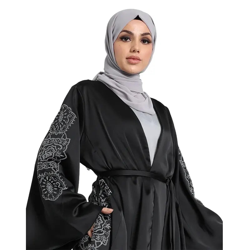 Inaya Embroidered Black Kimono