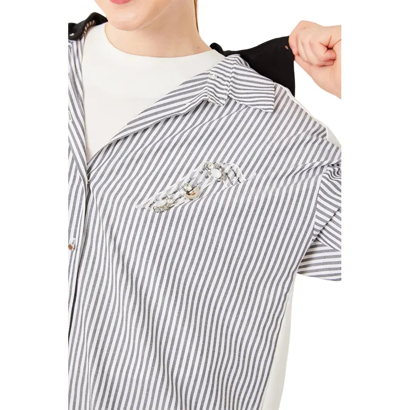 Women Black & White Hooded Co Ord Set