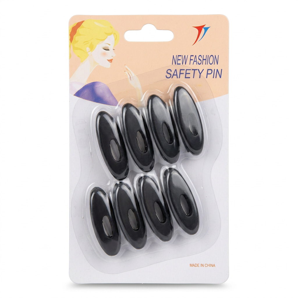 Black Cut-Out Safety pins - 8 Pack