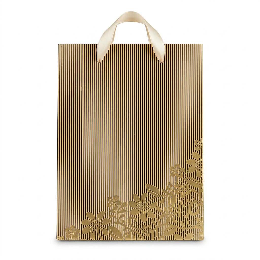 Black & Gold Pinstripe Floral Gift Bag