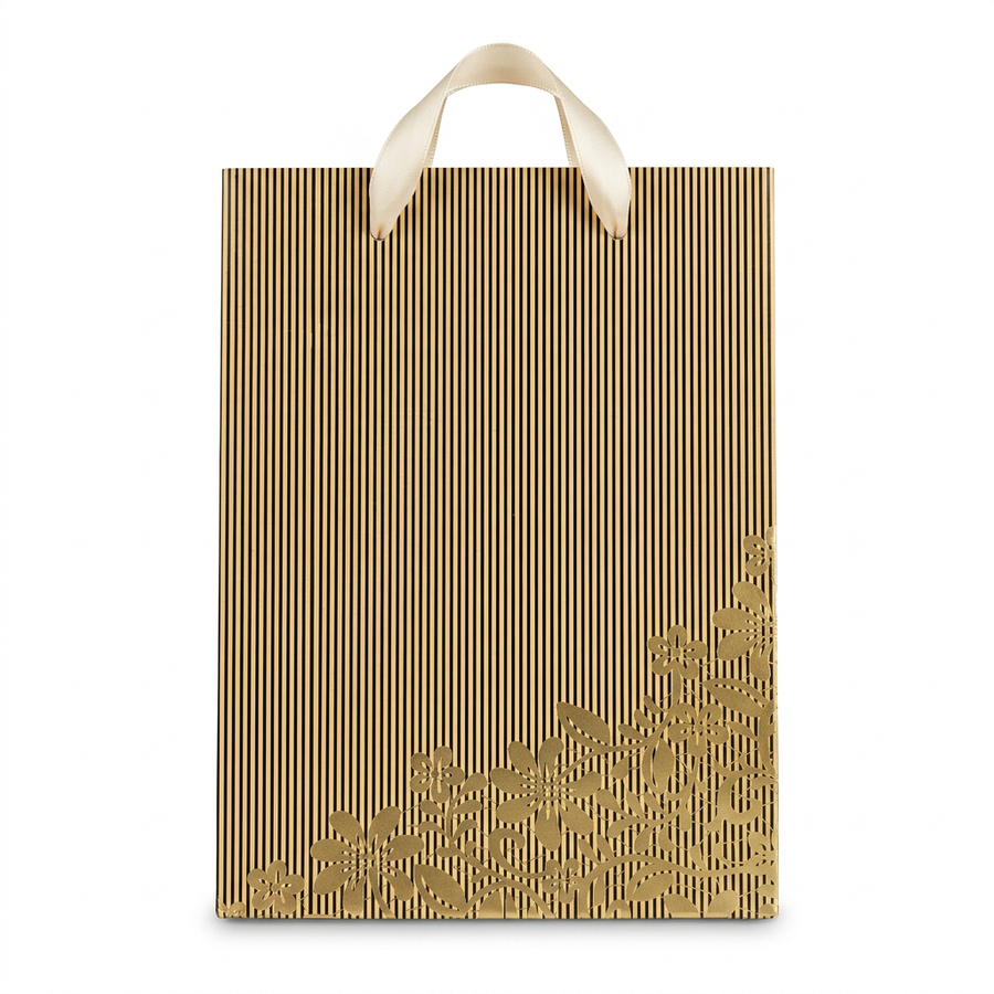 Black & Gold Pinstripe Floral Gift Bag