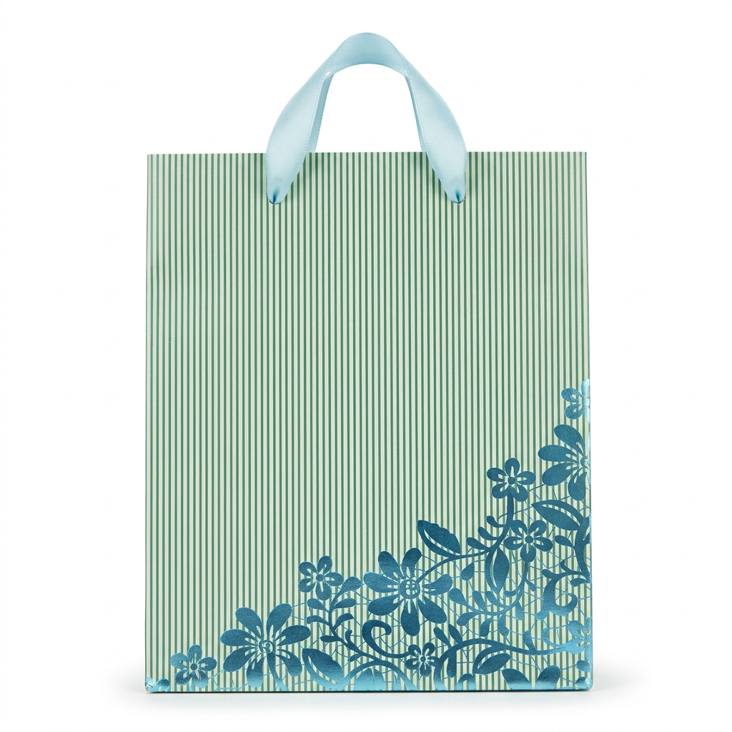 Black & Green Pinstripe Floral Gift Bag