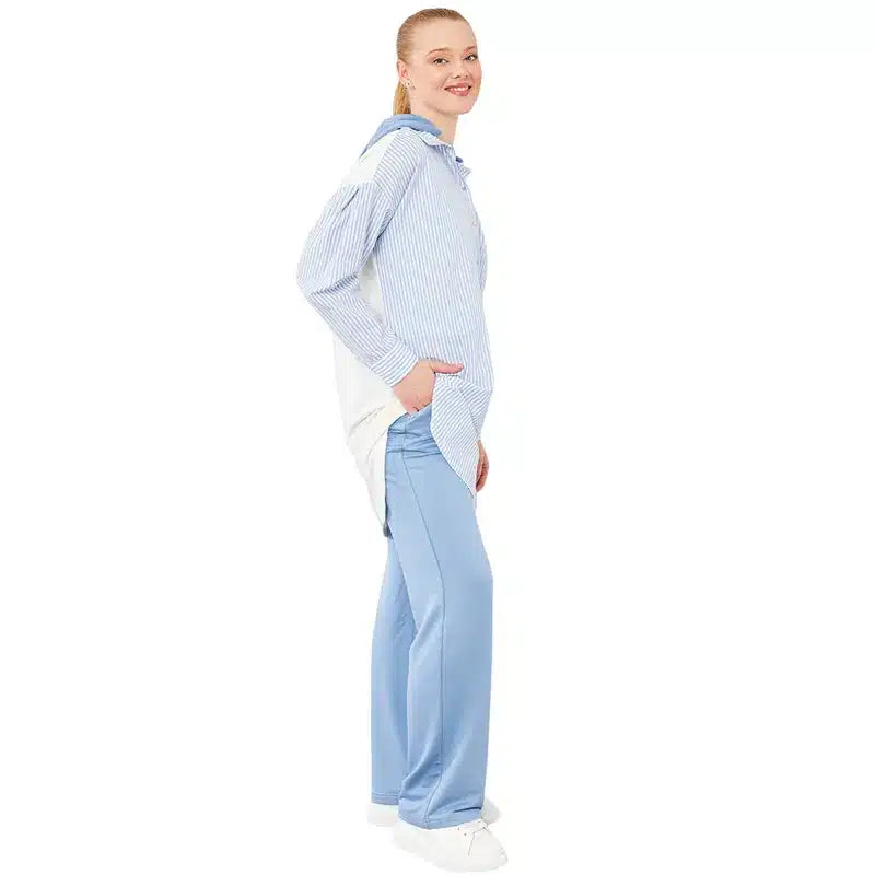 Women Blue & White Hooded Co Ord Set