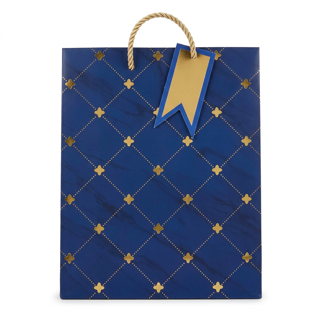 Blue & Gold Chequered Gift Bag