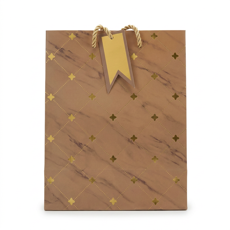 Brown & Gold Chequered Gift Bag