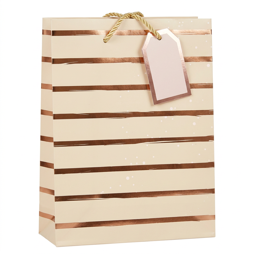 Brown & Gold Striped Gift Bag