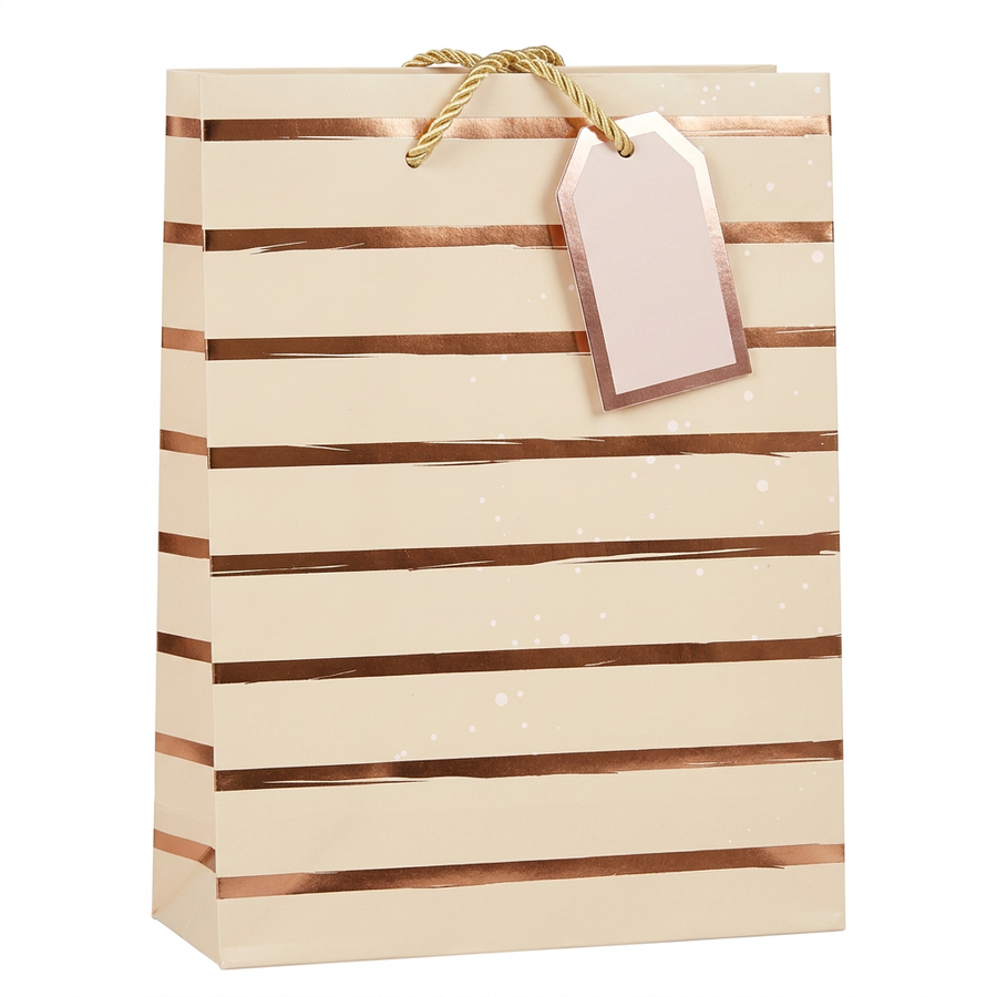 Brown & Gold Striped Gift Bag