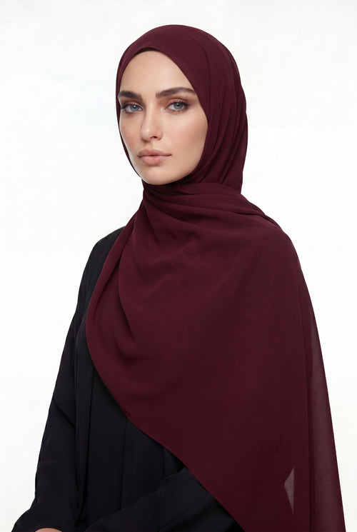 Burgandy Chiffon Hijab Col 156