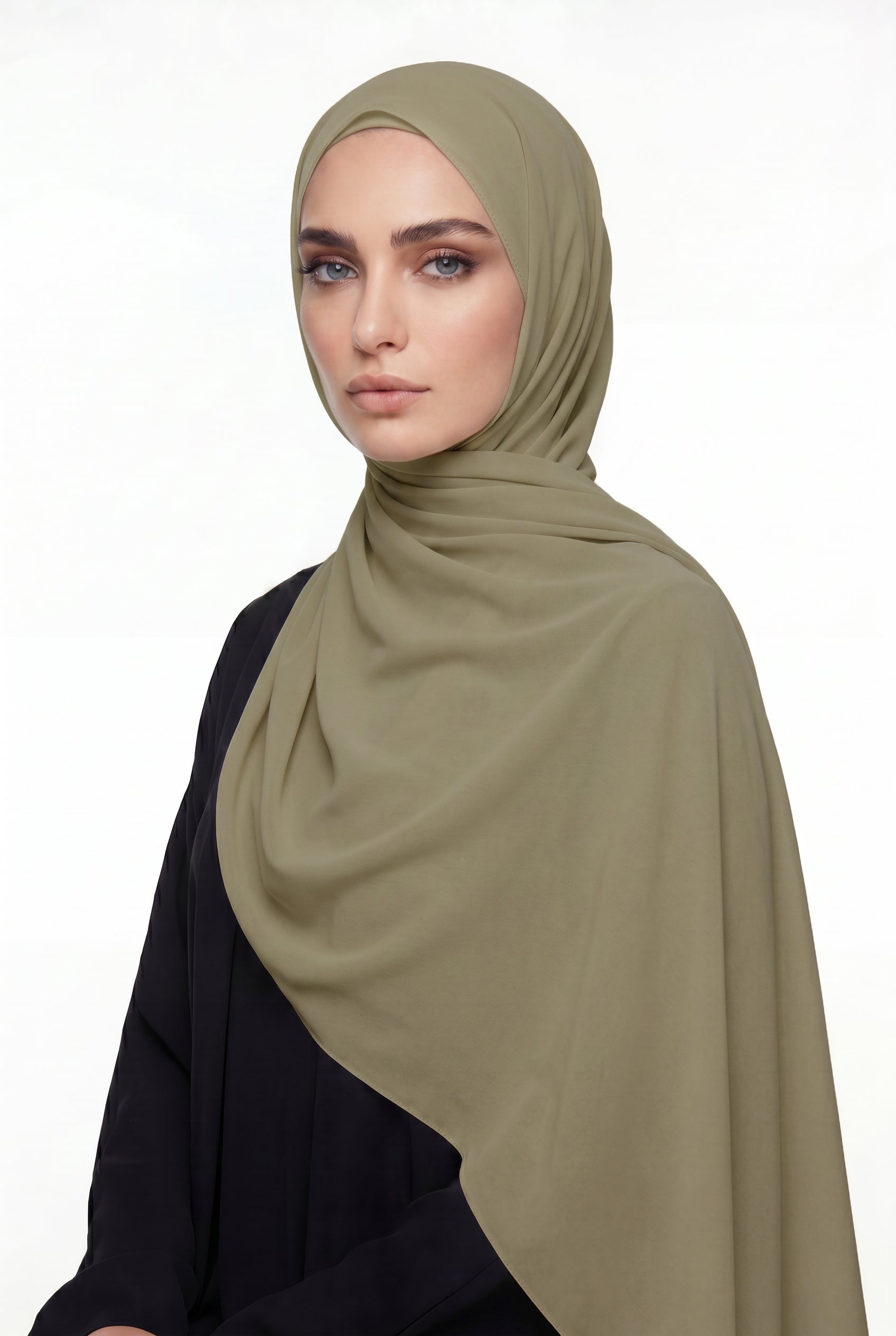 Bead Green Chiffon Hijab Col 74