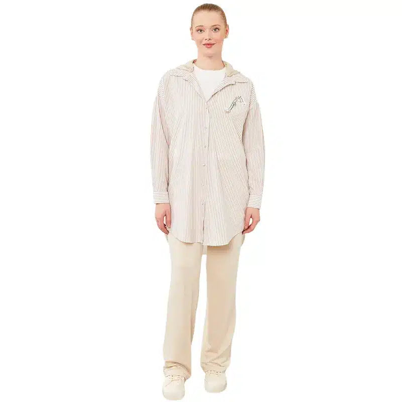 Women Cream & White Hooded Co Ord Set