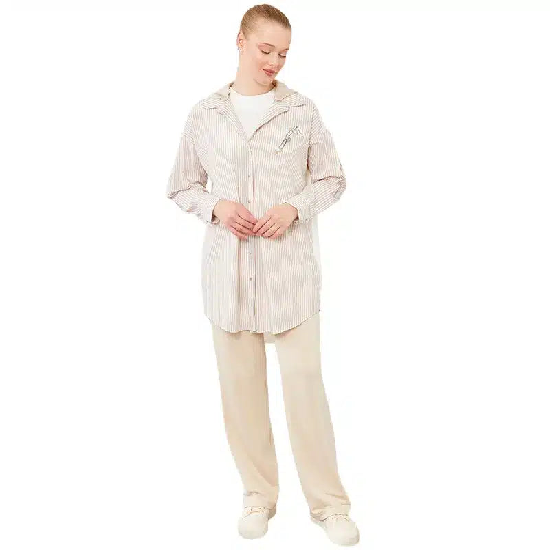 Women Cream & White Hooded Co Ord Set