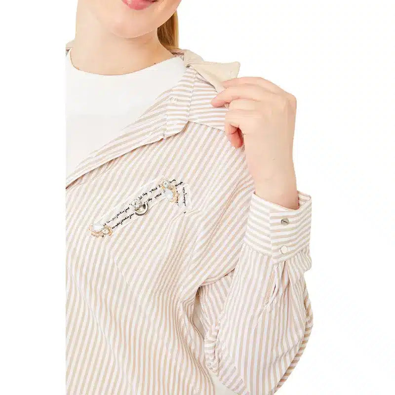 Women Cream & White Hooded Co Ord Set
