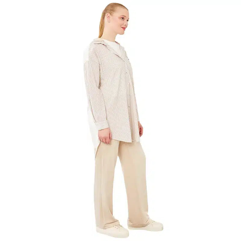 Women Cream & White Hooded Co Ord Set