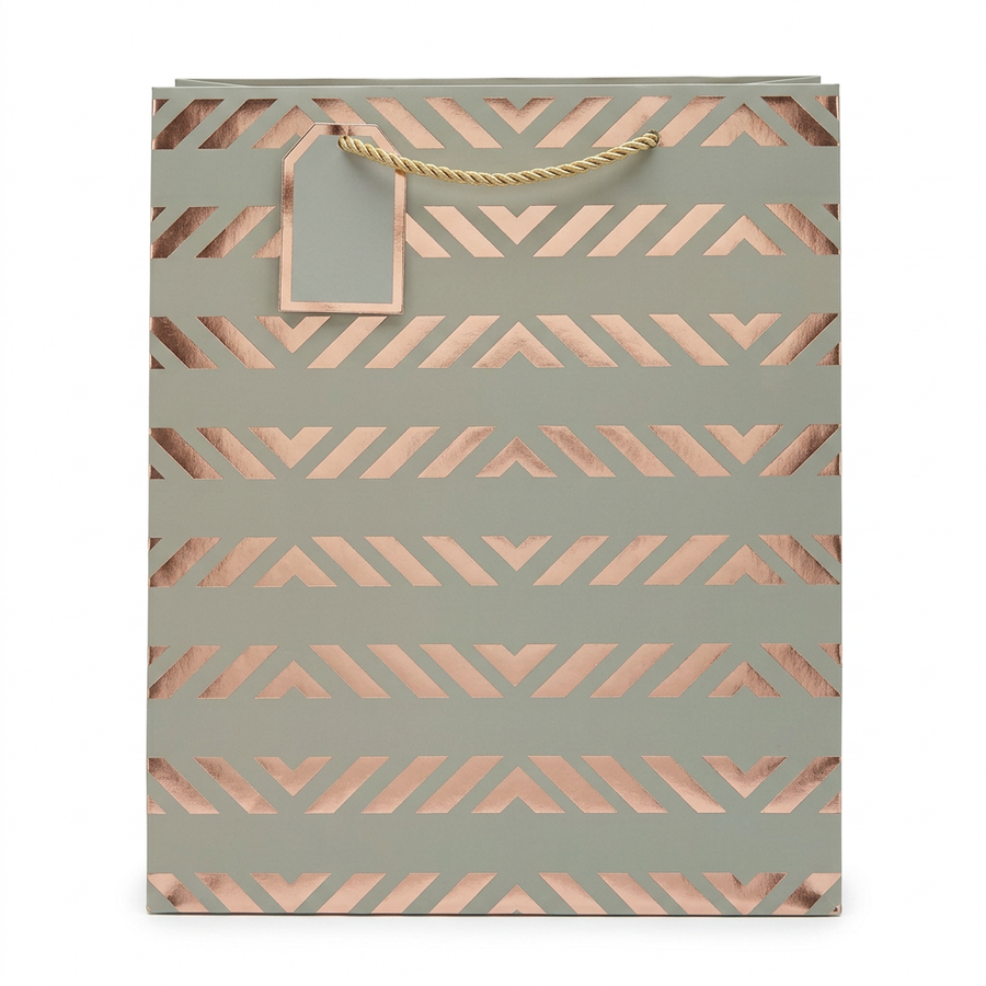 Cream & Gold Chevron Striped Gift Bag - Large