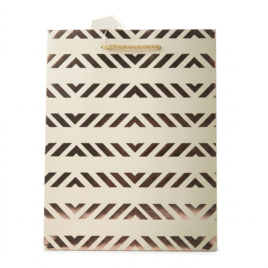 Cream & Gold Chevron Striped Gift Bag