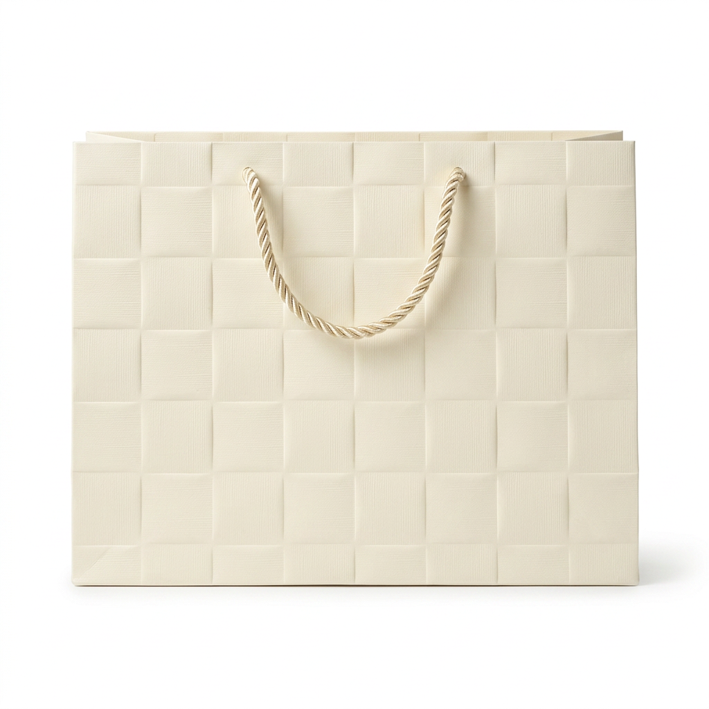 Cream Square Pattern Gift Bag