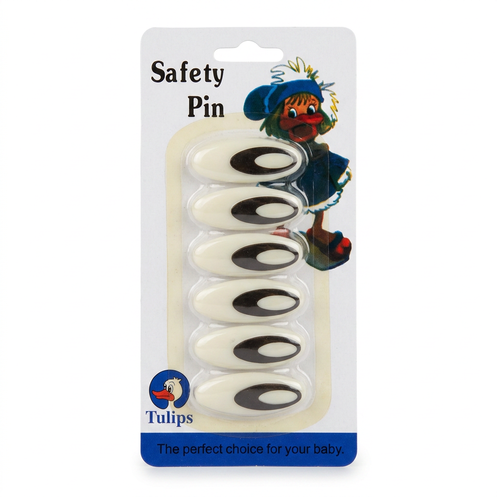 Cream and Black Safety Pins - 6 Pack