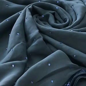 Emirati chiffon with stone embellishments design Teal Blue