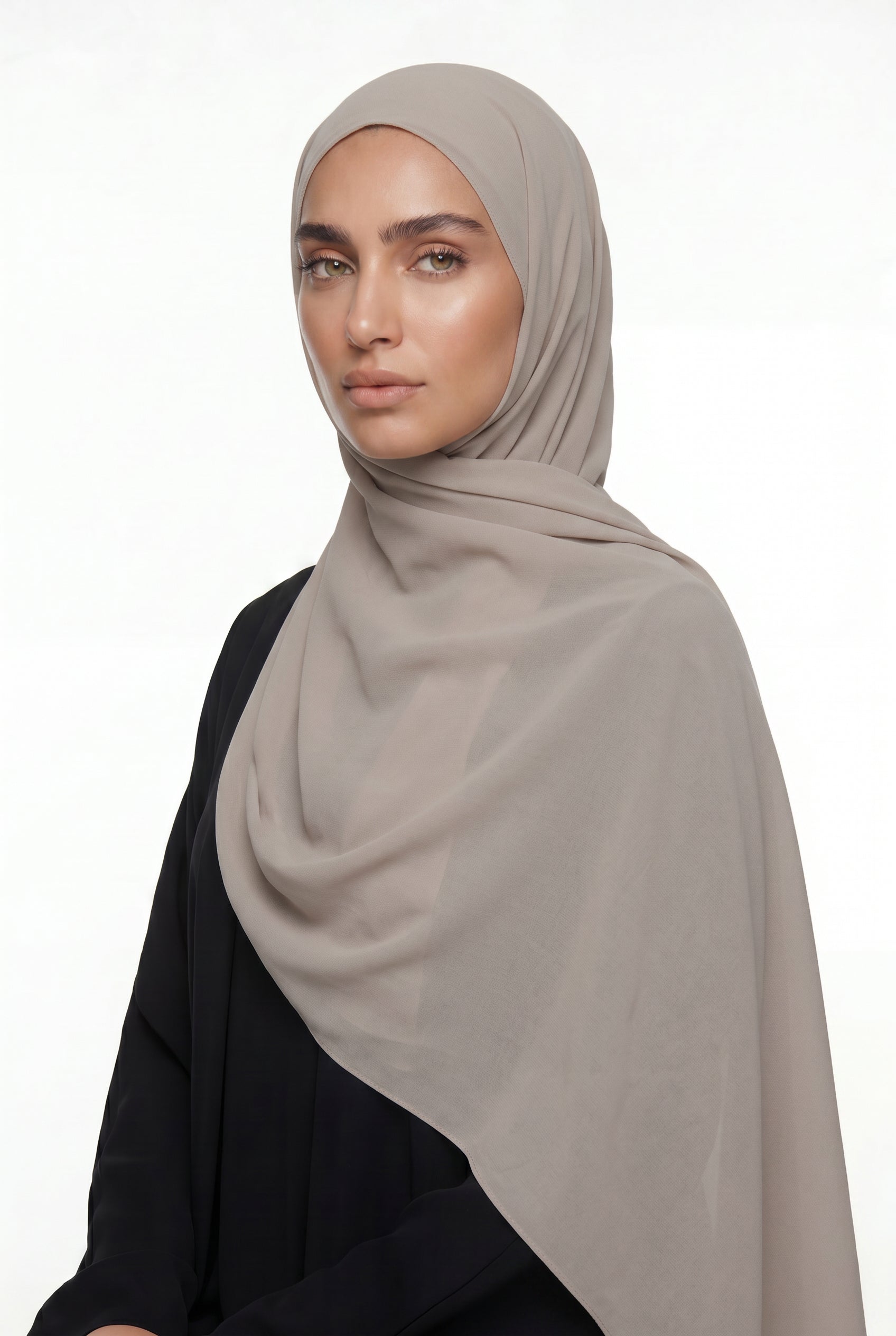 Fluid Stretch Chiffon Hijab Light Taupe Col 19