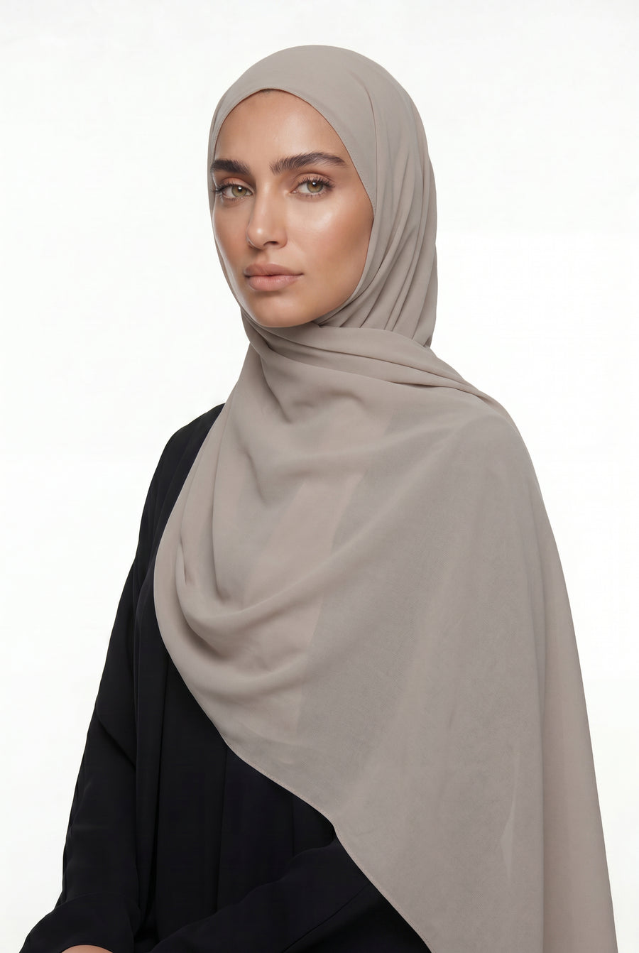 Fluid Stretch Chiffon Hijab Light Taupe Col 19