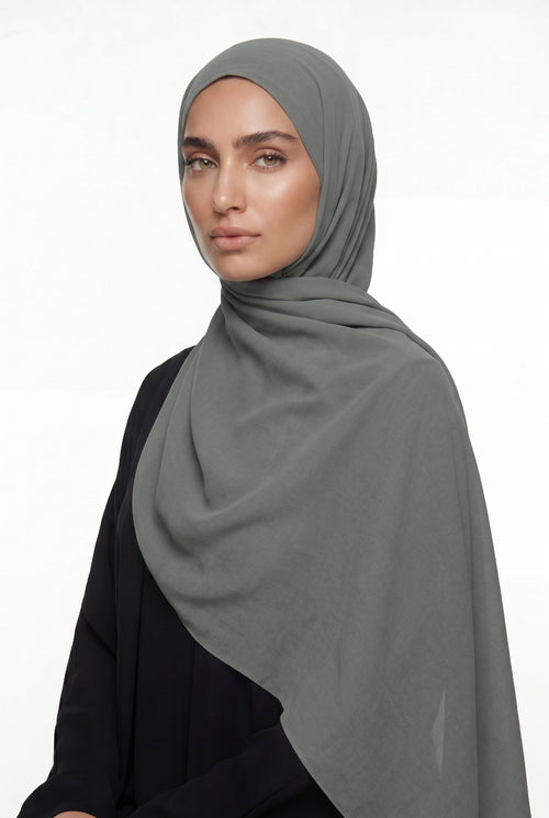 Fluid Stretch Chiffon Hijab Sage Grey Col 22