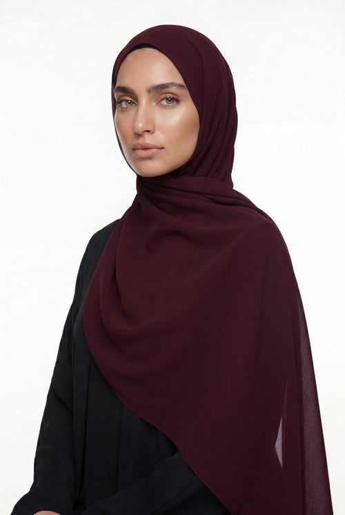 Fluid Stretch Chiffon Hijab Burgundy Col 29