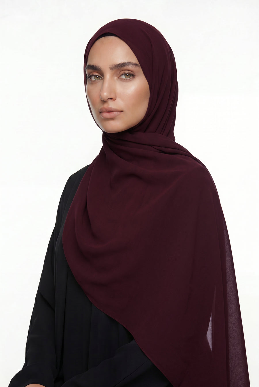 Fluid Stretch Chiffon Hijab Burgundy Col 29