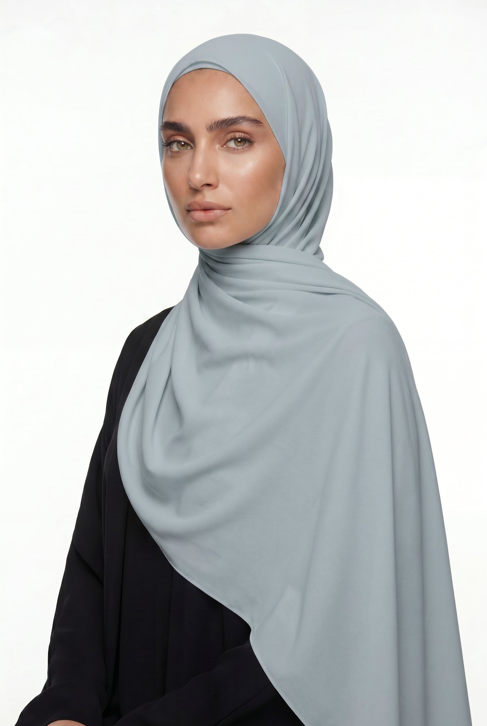 Fluid Stretch Chiffon Hijab Dusty Blue Col 49
