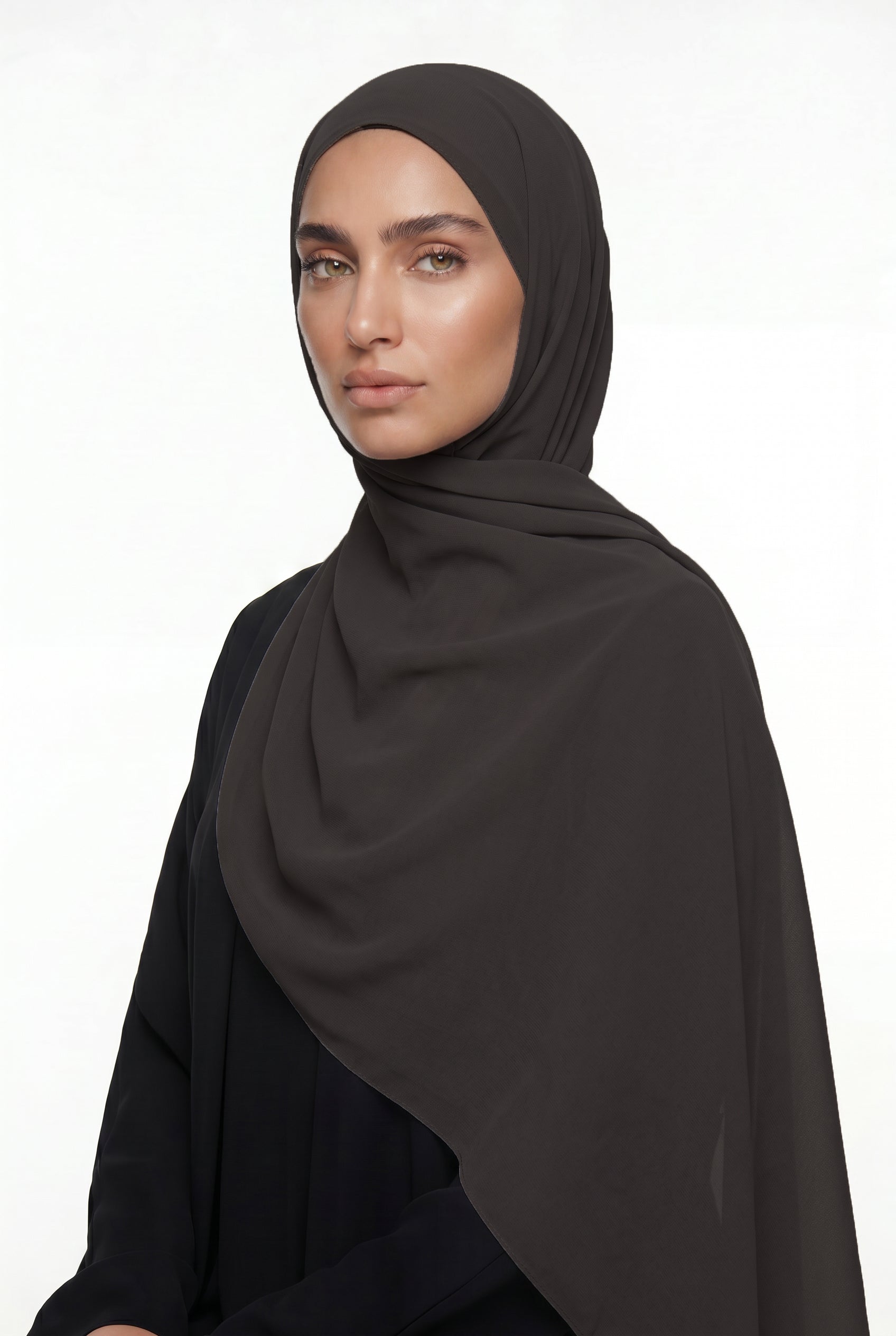 Fluid Stretch Chiffon Hijab Espresso Brown Col 57