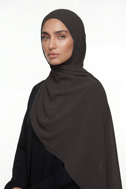 Fluid Stretch Chiffon Hijab Espresso Brown Col 57