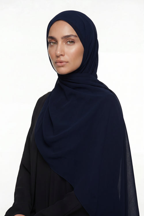 Fluid Stretch Chiffon Hijab Midnight Navy Col 76