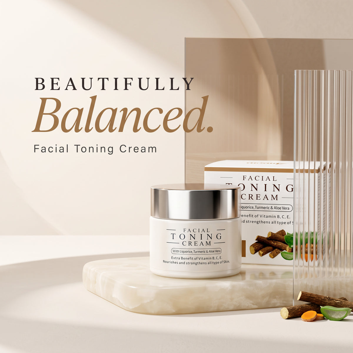 Facial Toning Cream With Liquorice, Turmeric & Aloe Vera 50g