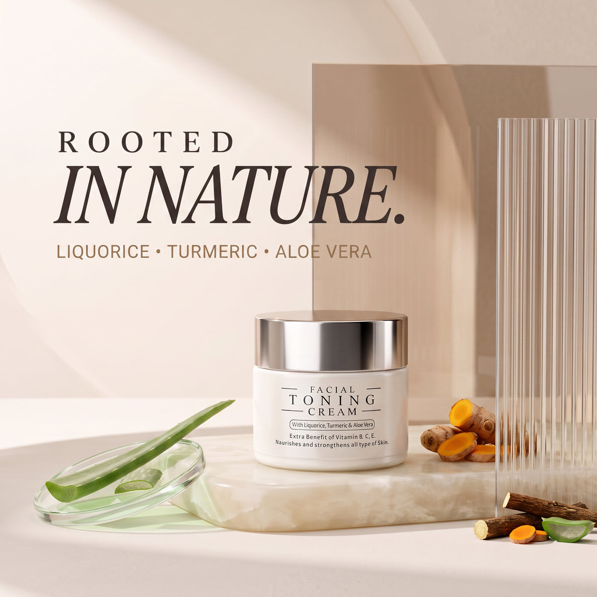 Facial Toning Cream With Liquorice, Turmeric & Aloe Vera 50g