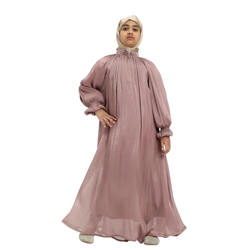 Girls Pink Organza Abaya 2025