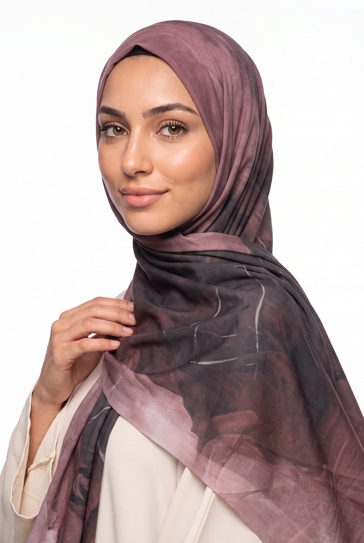 Watercolour Modal Hijab Mauve & Charcoal
