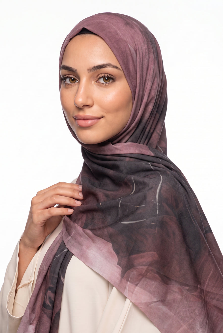 Watercolour Modal Hijab Mauve & Charcoal