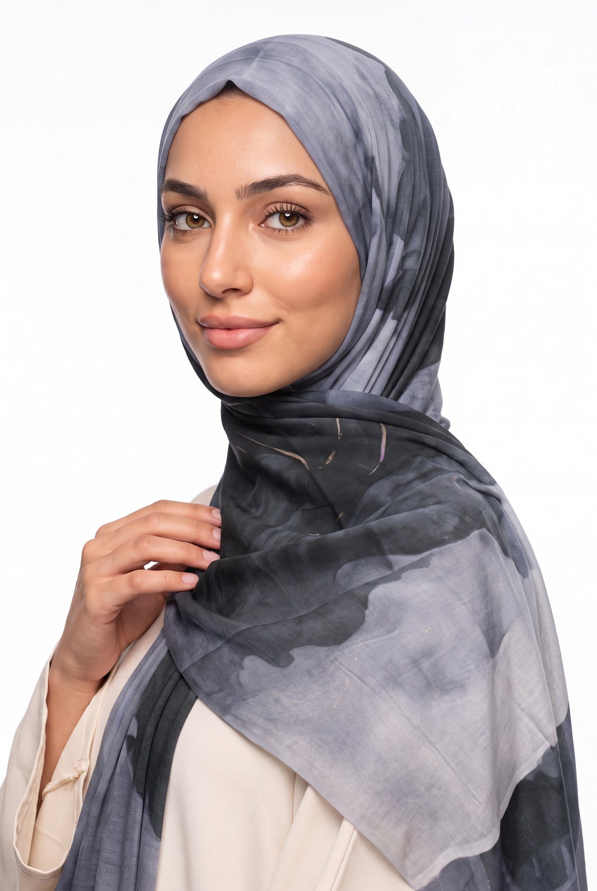 Watercolour Modal Hijab Blue Grey & Charcoal