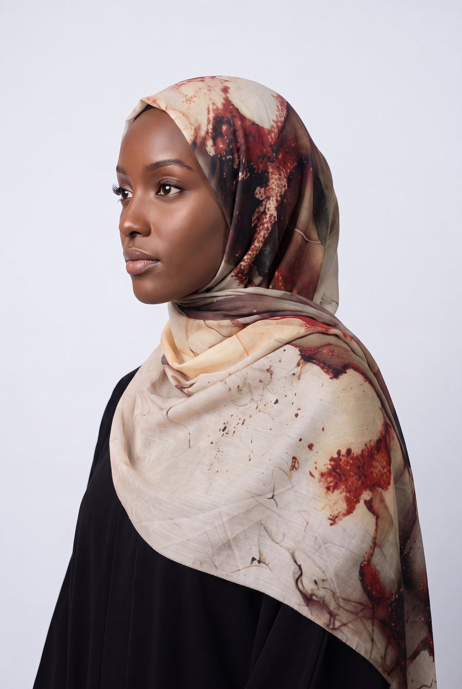 Watercolour Modal Hijab Cream & Rust