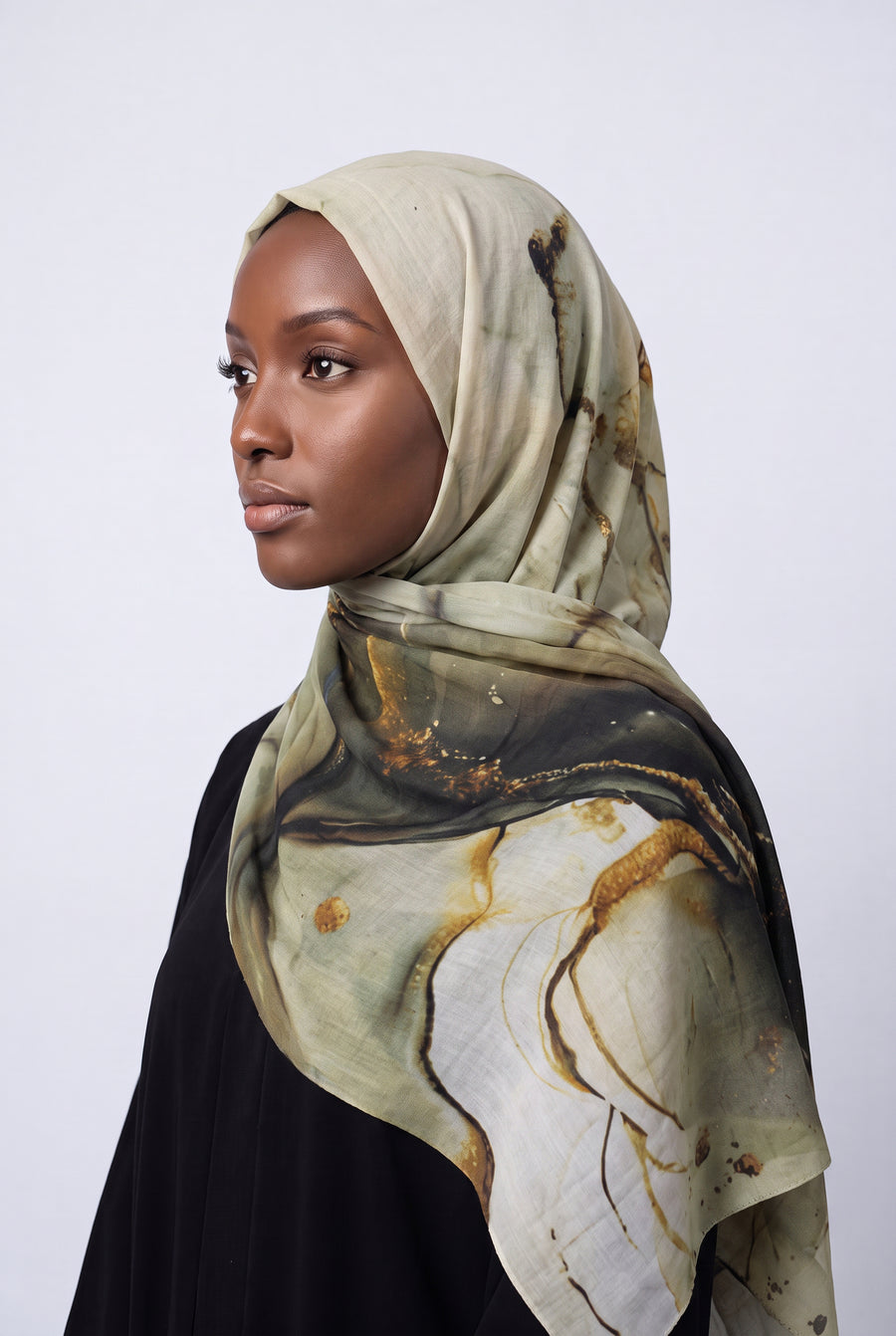 Watercolour Modal Hijab Olive & Gold